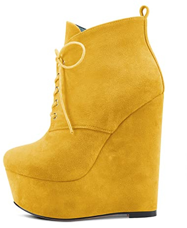 NobleOnly Femmes Haut High Talon Heel Compensé Plate-forme Rond Bout Bottines Lacets Fermeture à Glissière Dress Classique 16 CM Heels
