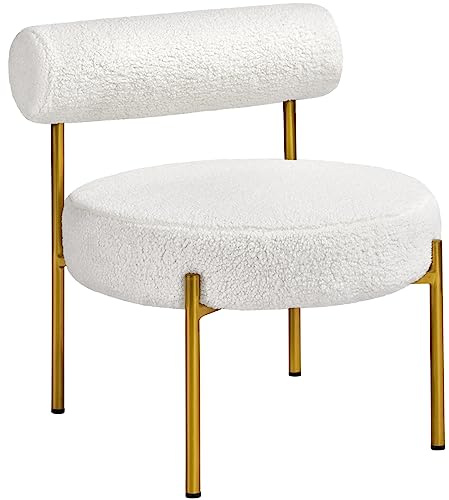 Yaheetech Boucle Tub Chair, Modern Tufted Vanity Chair with Gold Legs, Accent Chair for Living Room Bedroom Dressing Room Home Office, White