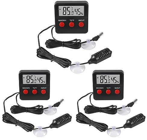 3PCS Digital Reptile Thermometer and Humidity Gauge Remote Probes Reptile Terrarium Thermometer Hygrometer Indoor Outdoor Temperature and Hygrometer Gauge