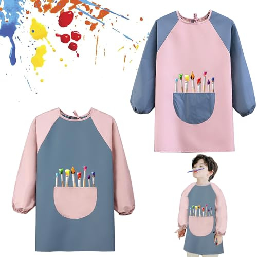 Funmo 2 delantales para niños, batas infantiles, delantales de pintura, delantales de actividad infantil, delantales de laboratorio, delantales impermeables para niños, delantales de cocina