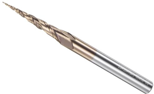 CoCud Fresas de Punta Esférica Cónica, Radio de 0.25mm, Vástago de 6mm, Ángulo de 10.3 Grados, Carburo de Micrograno Recubierto de Tisin, 2 Flautas