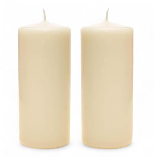Ivory Unscented Pillar Candles 7.5cm x 15cm (2.75 x 6) Rustic Smokeless Candles Long Burn Time 65 hrs Elegant Non-Drip Pillar Candles for Weddings Restaurant Home Decoration Spa Church (2 pcs)