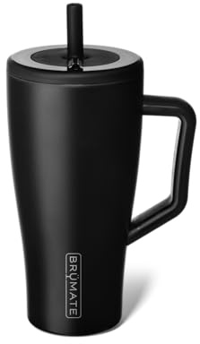 BrüMate Era - Thermos Flask with Handle and Straw, 100% Leak-Proof, with Lid and Flexible SoftSip Straw, Made of Stainless Steel, Suitable for Drink Holders, 850.5 g (Matte Black)