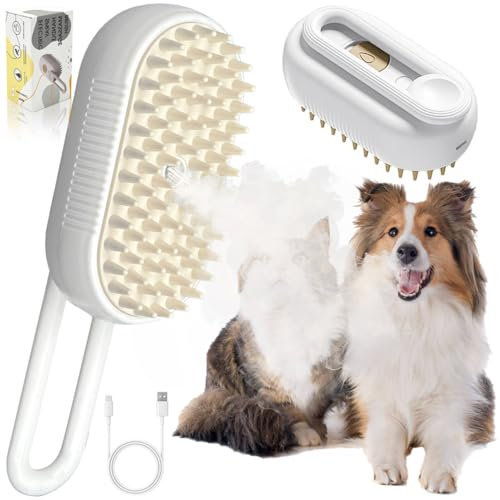 DONGTATA 3-in-1 Katzen Dampfbürste Cat Steamer Katzenbürste Cat Spray Massage Comb Katzen Massagebürste Beseitigen Sie Fliegende Haare für Katze und Hund Haustierbürste (Weiß)