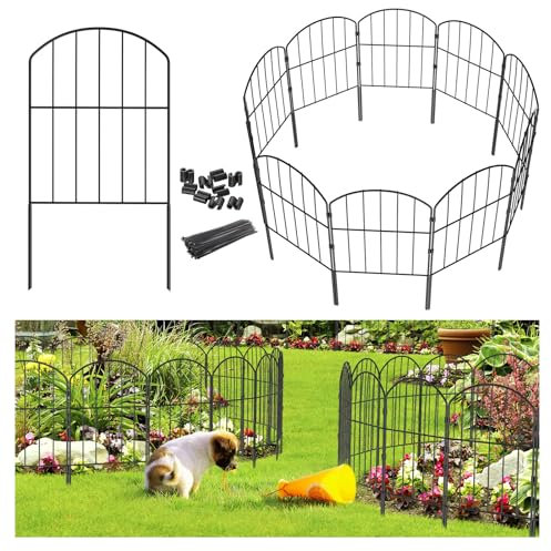 Goovilla Garden Fence, Total 20ft(L) x 24in(H) Garden Fencing Animal Barrier, 19 Pcs Rustproof Metal Fence Panels, Black No Dig Fence, Decorative Garden Fences and Borders for Dogs, Flower Bed, Patio