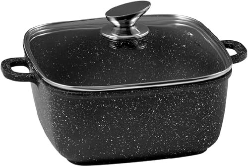 Pradel Excellence - PCUI001025 - Pentola in ghisa di alluminio premium, 24 x 24 cm, coperchio in vetro - Rivestimento antiaderente in pietra - Manico rimovibile - Tutto il fuoco