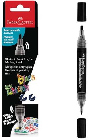 Faber-Castell 285598 Black Edition Shake & Paint Pennarello Acrilico, Nero Mezzanotte, Doppia Punta 3Mm & 1Mm, Impermeabile, Pennarello Multi-Superficie Per Adulti, Colore Vivido E Duraturo