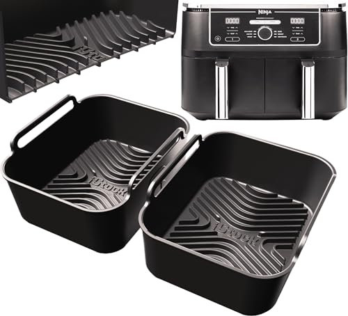 AirFlow Pro™ Ninja 9.5L AF400UK Silicone Liners | 15mm Raised Ridges for Crisp Airflow + 3mm Thick | Dishwasher Safe | Designed for Ninja AF400UK (Glove-Like Fit) 2PCS | by iStock Kitchen