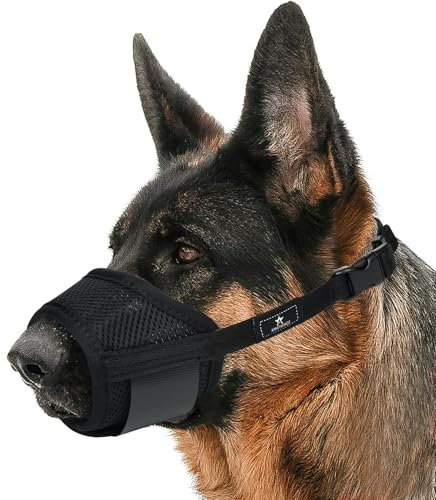 AMATHINGS Maulkorb Hund Größe: L, Schwarz, Nylon, Verstellbar, Atmungsaktiv, Beißschutz, Kauen & Bellen verhindert, Trinken möglich