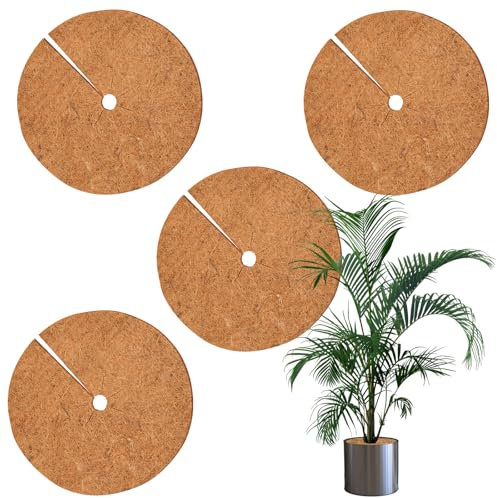 FairyPeach 35cm Kokosmatten Winterschutz, 4Pcs Rund Kokosmatte, Kokos Mulchscheib, Kokosmatten für Pflanzen, Dicke Beträgt 5 mm, Pflanzen Halten Warm, Schützen vor Frost und Kälte, Natürlich Abbaubar