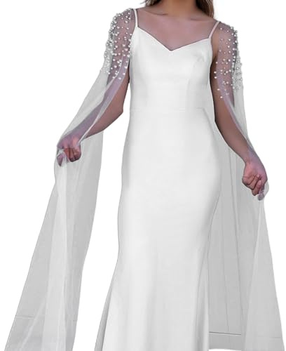YUZIMEI voile d'épaule, élégantes manches de bras pour femmes perles artificielles robe voile à l'épaule manches longues de mariée manches pour la mariée - blanc