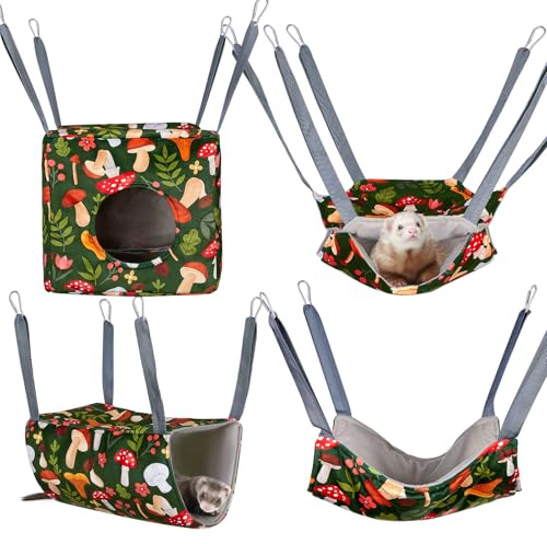 Hedgeink Hamac Maison pour Hamster Lot de 4 Accessoires de Cage à Rats Lavables Lit Cachette pour Cochon d'Inde Nid Suspendu Doux pour Furet Balançoire Cabane Literie pour Petits Animaux pour