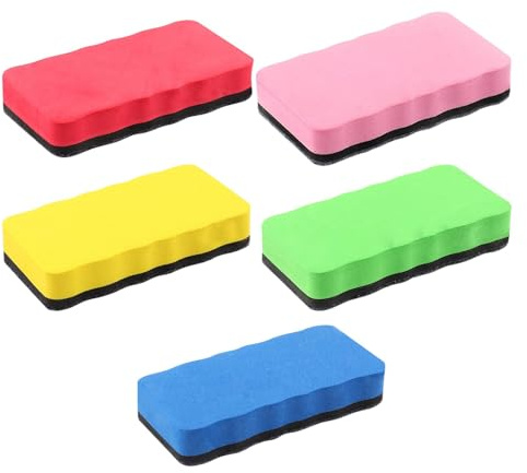 5 PCS White Board Erasers, Magnetic Whiteboard Rubber Eraser with Thick Felt Pad for Home, Office Classrooms (Red, Blue, Green, Pink, Yellow)