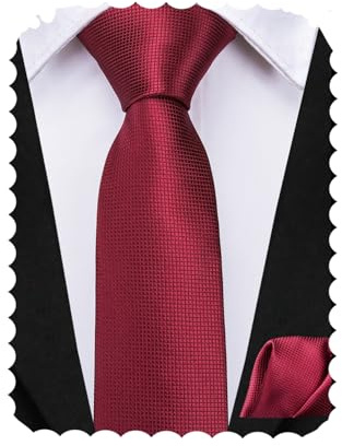Hi-Tie Ensemble de cravates en soie pour garçons de 8 à 10 ans avec cravate et carré de poche pour mariage, bordeaux