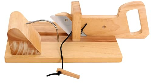 Sausage Slicer 420 Stainless Steel and Rubber Wood Manual Slicer Tool Wooden Ham Holder Sausage Rack Tabletop Manual Meat Slicers Ham Cutting Tool for Vegetable, Meat, Fruit, 28.5x16.5x10cm