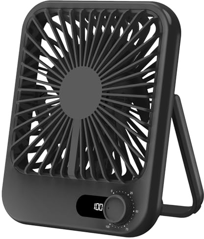 iNeibo USB Desk Fan, 2000mAh Rechargeable Ultra Quiet 1-100 Speeds Portable Cooling Fans with LED Display，180° Adjustment Small Table Fan for Home,Office,Bedroom Table and Desktop (Black)