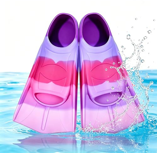 Palmes de natation courtes pour enfants, 100 % silicone, palmes courtes d'entraînement pour enfants, palmes courtes pour la natation, l'entraînement en eau libre, la plongée avec tuba, la plongée pour