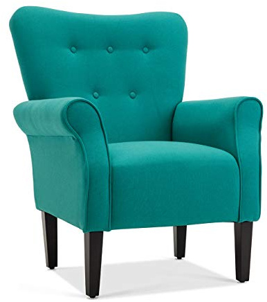 BELLEZE Modern Accent Chair, High Back Armchair, Upholstered Wingback Side Chair, Padded Single Sofa with Wooden Legs for Living Room, Bedroom - Mallard Teal