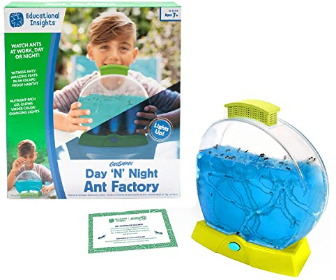Educational Insights GeoSafari Day 'N' Night Ant Factory - Ant Farm For Kids with Live Ants, Kids Science Kit, At Home Bug Kit, Light-Up Habitat for Viewing Ants, Nature Toy Starter Kits for Ages 7+