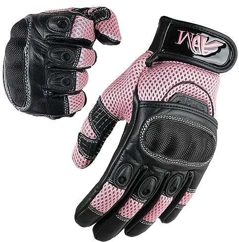 ADM Gants Moto Femme Homologués CE Cuir Été Hiver Mi-Saison Gants Scooter Femme CE Noir & Rose Tactiles Souples Respirants Taille XS S M L (Réf. 9001 LDY)