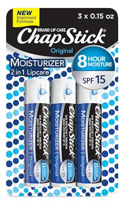 ChapStick Moisturizer Original Lip Balm Tubes, SPF 15 and Skin Protectant - 0.15 Oz, 3 Count (Pack of 1)