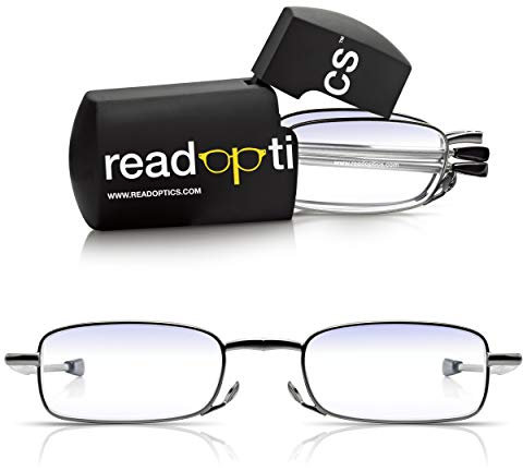 Folding Reading Glasses 1.5: Read Optics Mens & Womens +1 to 3.5 Blue Light Blocking Fold Up Spectacles in Pocket Travel Case. Anti Glare & Filter UV for Extra Protection. Optician Grade Difuzer Lens