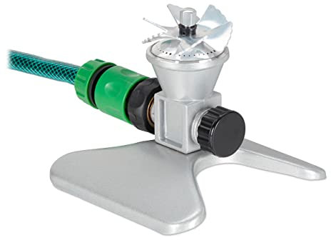 Relaxdays Arroseur de Jardin, portée Max. 6 m, avec Base Solide, raccord d’Eau 3/4, Fer, Aluminium, Plastique, argenté