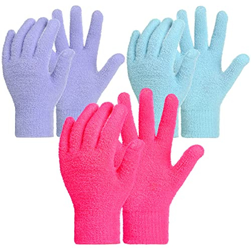 3 Pairs Moisturizing Aloe Gloves for Dry Hands Overnight Aloe Spa Infused Hydrating Cracked Hand Moisturizer Gloves for Women Men Chapped Skin(Stylish Color)
