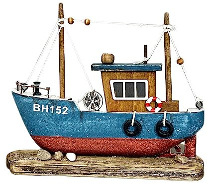 Darthome Wooden Trawler Ornament Fishing Boat Model Rustic Nautical Bathroom Decoration 18x15cm
