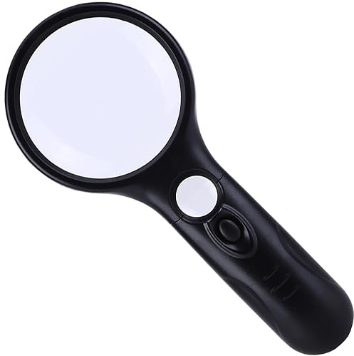 Magnifying Glass, 45X Handheld Reading Magnifying Glass with 3 LED Lights - Super High Clarity Lightweight Magnifier for Reading Books, Macular Degeneration, Jewellery Inspection, etc. (Black)