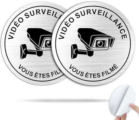 SINMAO 2 Pièces - Alarme - Panneau -VIDÉO SURVEILLANCE VOUS ÊTES FILMÉ - Aluminium 1mm - Dimensions Diamètre 10cm - Anti-UV