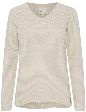 OXMO OXHanna Damen Strickpullover Feinstrick Pullover mit V-Ausschnitt 100% Baumwolle Regular fit, Größe:S, Farbe:Oatmeal (130401)