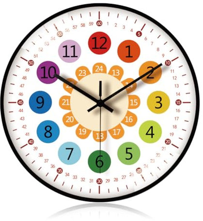 RANJIMA Kinder Wanduhr Leise Ohne Ticken 30cm Uhr Kinderzimmer Digital Lernuhr ohne Tickgeräusche Kinderwanduhr Wand Uhr Lernen Uhren für Kinderzimmer Wohnzimmer Mädchen Jungen Schulanfang Geschenk