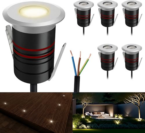 SSC-LUXon 6er Pack JAVO Bodeneinbauspots LED Außen 230V Erdstrahler warmweiß - Bodenleuchte klein begehbar IP67 Alu Ø 47mm