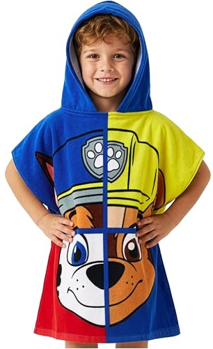 Get Trend Paw Patrol Toallas de Baño Playa y Piscina con Capucha para Niños y Bebe Toalla Poncho Infantil Toallas de Algodon (Azul Paw Patrol, 2-6 Años)