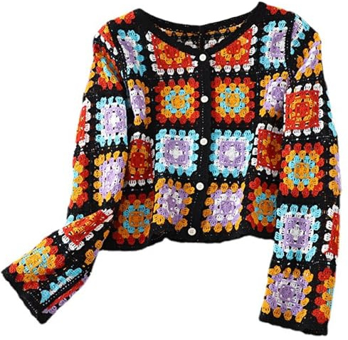 NIDONE Haut Crochet, plaques de Crochet en Tricot pour Les Femmes, Bouton à Manches Longues en V Calle de Cardigan cuivre Creux de Couverture de Couverture Florale, Dessus au Crochet pour Femmes