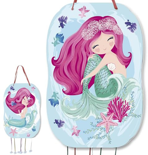 trookee - Piñata anniversaire d'enfant avec petite sirène - Décoration d'anniversaire pour enfant - Grande pinata de petite sirène à remplir de friandises et cadeaux pour garçons et filles - 46 x 30