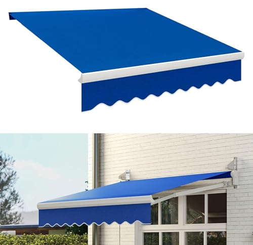 Toldo retráctil para uso en exteriores, manual, resistente a los rayos UV, impermeable, para balcón y terraza, con brazo extensible, disponible en azul, gris, marrón, 3/4/5/6 m (20 x 5 pies)