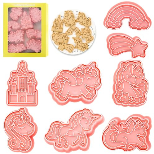 YeahBoom 8 Piezas Unicornio Moldes Para Galletas,Cortadores de Galletas de Unicornio,Cortador de para Niños