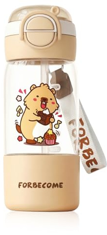 FloralGrace Botella para Beber Capibara con Tapa, Llavero Adorable Botella con Pajilla De Silicona, Vaso con Pico Portátil Resistente Al Calor
