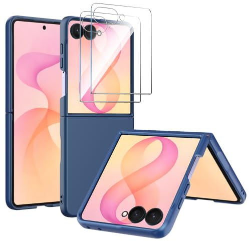 WFTE Fodral för Samsung Galaxy Z Flip 8/Z Flip8 5G PC [ultratunn] [all inclusive] skyddsfodral 2 x skärmskydd till Samsung Z Flip8 bakskärmen i härdat glas-blå