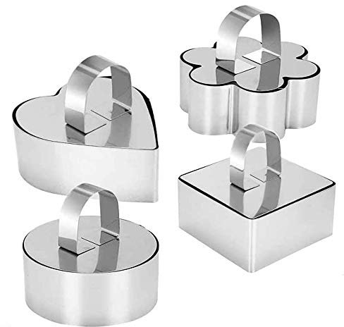 AGDLLYD Torta Stampo, Set di 4 Coppapasta Professionali,Coppapasta Tondo con Stantuffo, Stampi in Acciaio Inox con Coperchio Acciaio