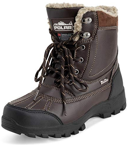 Polar Uomo Foderato Impermeabile Battistrada Profondo Durevole Gomma Shell Termica Inverno Pioggia Neve Stivales - Marrone - UK11/EU45 - YC0695