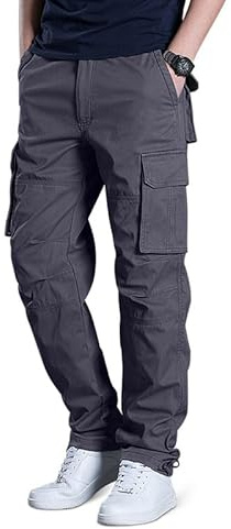 Aotorr Pantalon Cargo Polaire Elastique Homme avec Multipoches pour Hiver Pantalon Grande Taille en Coton pour Homme Gris 2XL