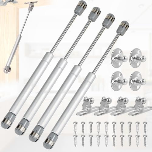 Liekadijiae 4 Stück Gasdruckfedern, 100N/10kg Gasdruckdämpfer, Soft Close Gasdruckfedern für Klappen Küchenschrank, Weiß, Metallisch, Türmontage