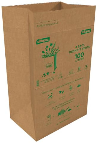 alfapac - Sacs Déchets Verts en Papier Kraft -Sacs Compostables - Fond Plat - Papier Recyclé - Certifiés OK Compost Industriel - 4 x 100L