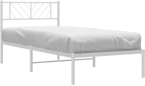 vidaXL Sängram med huvudgavel metall vit 80x200 cm, säng, metallsäng, metall sängram, sängar, metallsängar, metall sängramar, gästsäng, gästsängar