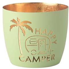 Giftcompany Windlicht Madras Happy Camper Eisen Höhe 8,5 cm pastellgrün Gold