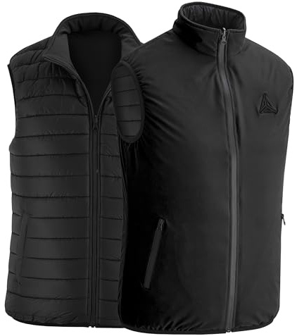 Ambick Tvåvägs utomhusgolfväst för män, vändbar quiltad puffer vadderad och isolerad lätt packbar dunväst, varm ytterkläder väst, Svart, XXL