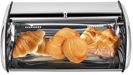 TRIEBAN Boîte à pain en acier inoxydable avec couvercle roulant et trous d'aération pour comptoir de cuisine, stockage du pain, de la confiture, du pain (10 l)